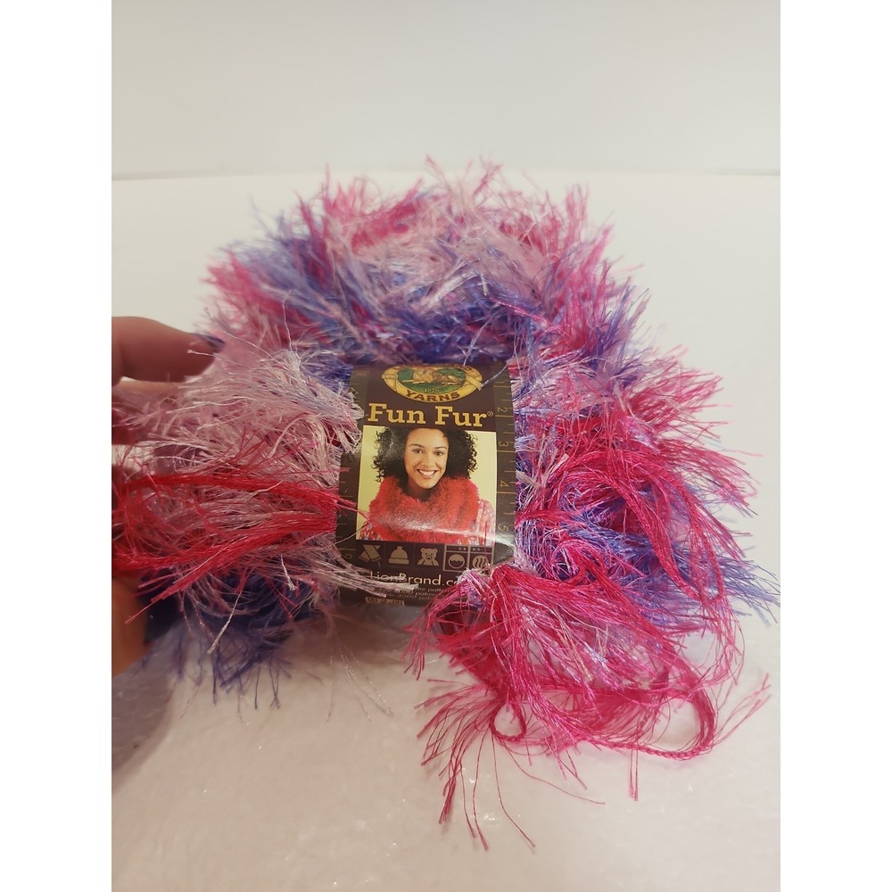 Lion Brand Yarn Fur Fur / Eyelash Yarn Lot Of 2 Cotton Candy One Missing Label